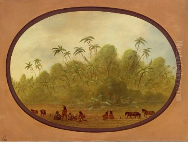 Halting to Make a Sketch Oil Painting by George Catlin