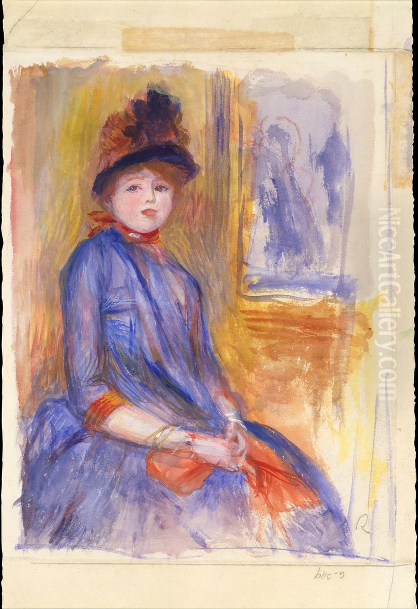 Young Girl in a Blue Dress Oil Painting by Pierre Auguste Renoir
