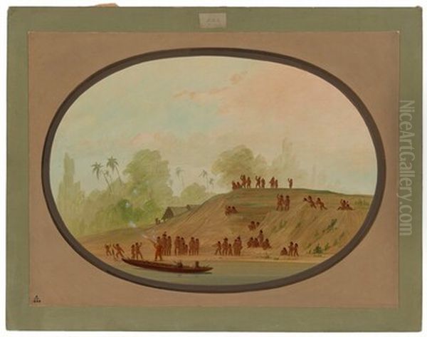 A Small Lengua Village Oil Painting by George Catlin