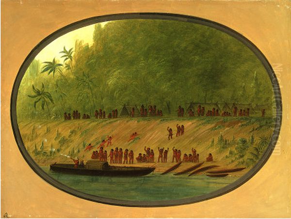 A Small Orejona Village Oil Painting by George Catlin