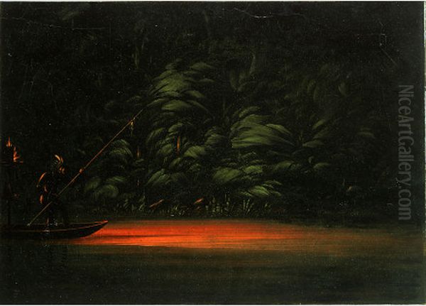 Spearing by Torchlight on the Amazon Oil Painting by George Catlin Spearing by Torchlight on the Amazon Oil Painting by George Catlin