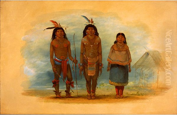 Three Taruma Indians Oil Painting by George Catlin