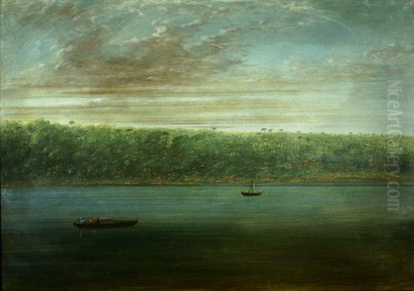 View of the Shore of the Amazon - Boat Sketch Oil Painting by George Catlin