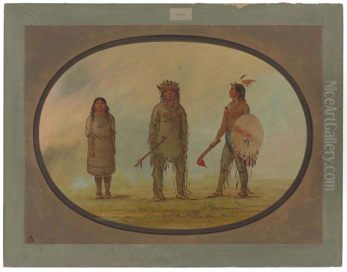 Athapasca Chief, His Wife, and a Warrior Oil Painting by George Catlin