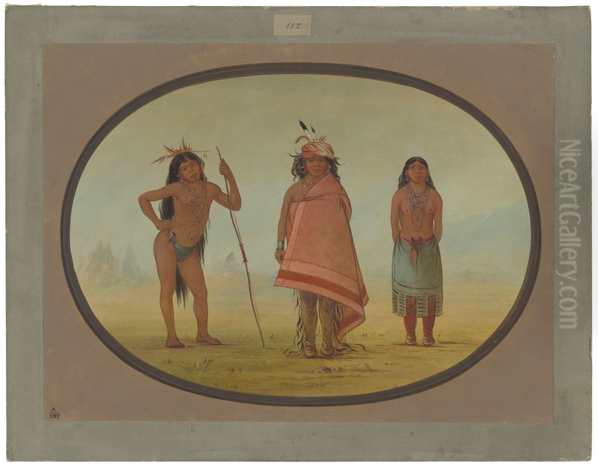 Cochimtee Chief, His Wife, and a Warrior Oil Painting by George Catlin