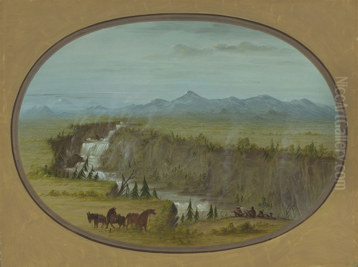 Falls of the Snake River Oil Painting by George Catlin