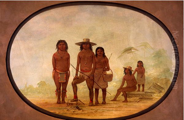Five Maya Indians Oil Painting by George Catlin