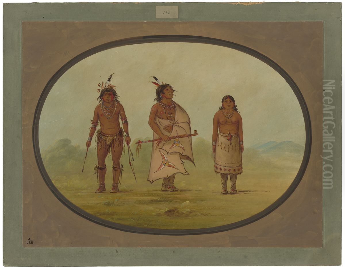 Mohave Chief, a Warrior, and His Wife Oil Painting by George Catlin