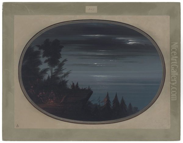 Nayas Village at Night Oil Painting by George Catlin