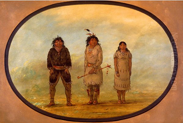 Three Selish Indians Oil Painting by George Catlin