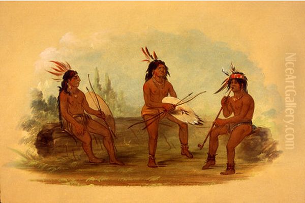 Three Young Chinook Men Oil Painting by George Catlin Three Young Chinook Men Oil Painting by George Catlin