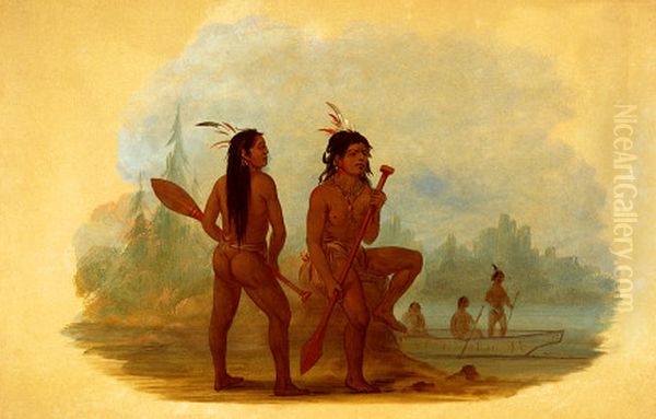 Two Young Hyda Men Oil Painting by George Catlin