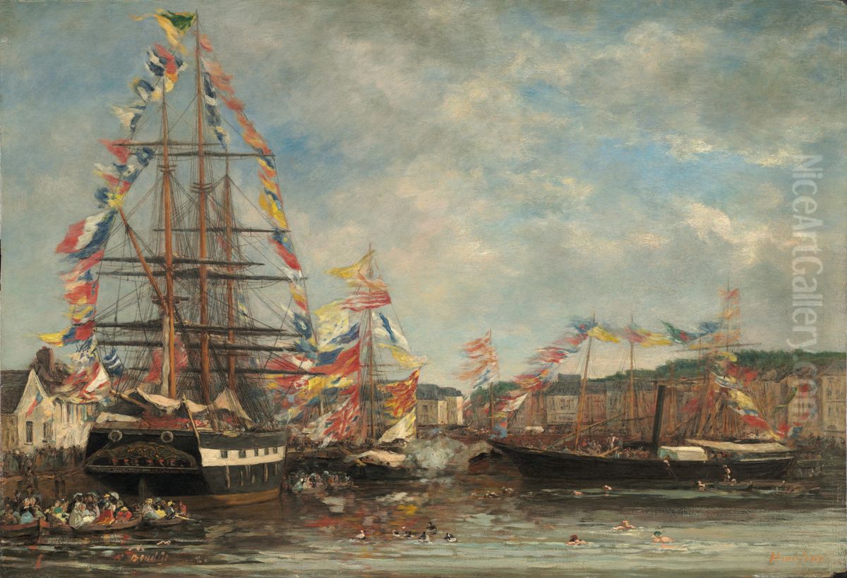 Festival in the Harbor of Honfleur Oil Painting by Eugene Louis Boudin Festival in the Harbor of Honfleur Oil Painting by Eugene Louis Boudin