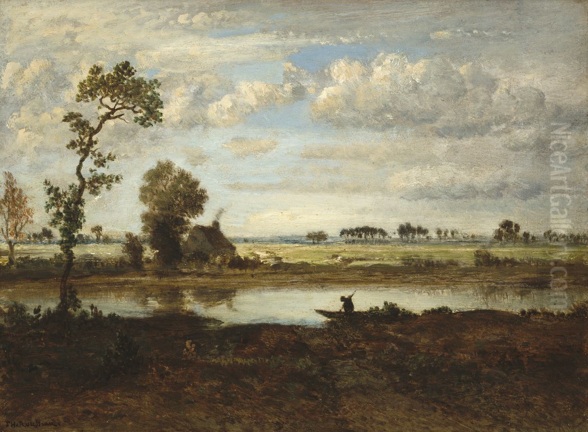 Landscape with Boatman Oil Painting by Theodore Rousseau