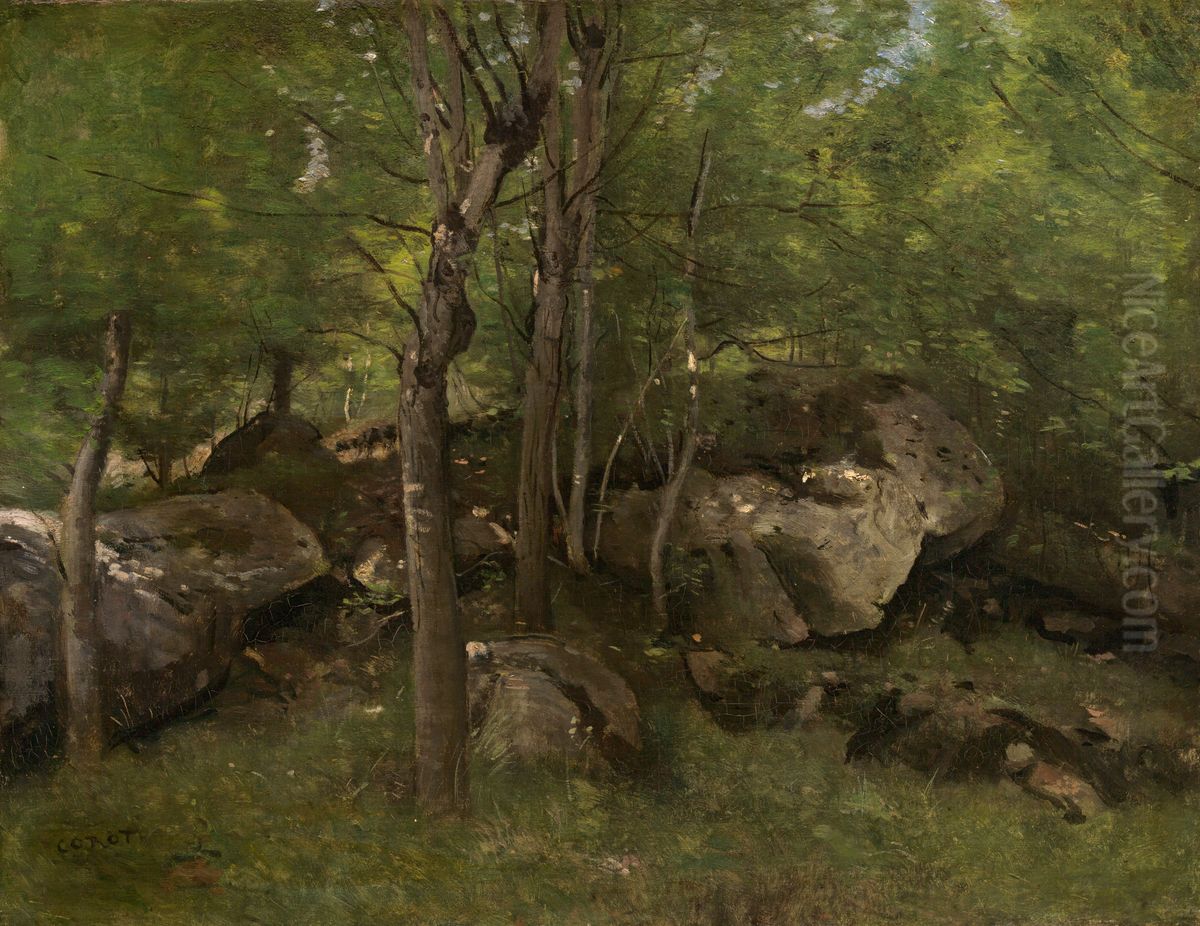 In the Forest of Fontainebleau Oil Painting by Jean-Baptiste Camille Corot
