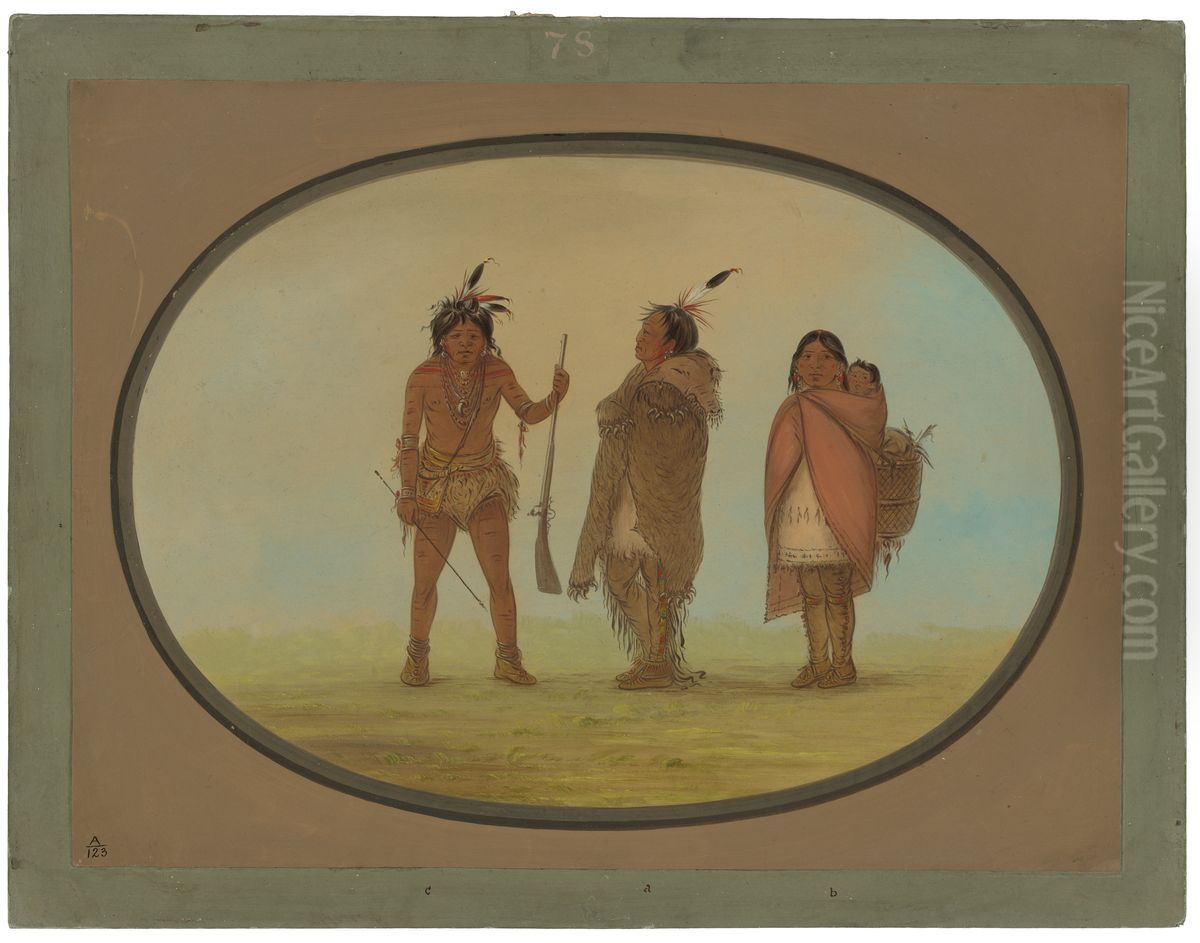 Arapaho Chief, His Wife, and a Warrior Oil Painting by George Catlin