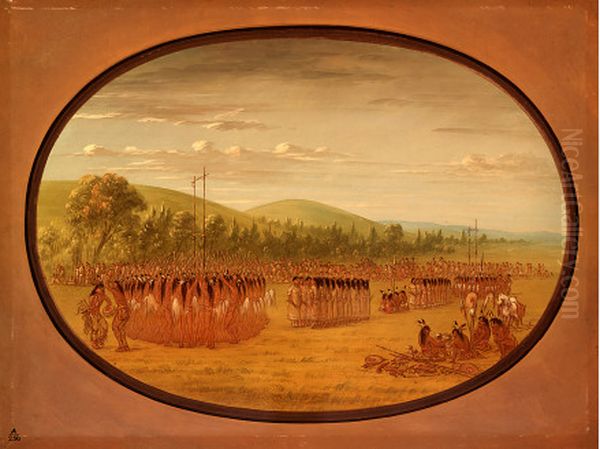 Ball-Play Dance - Choctaw Oil Painting by George Catlin