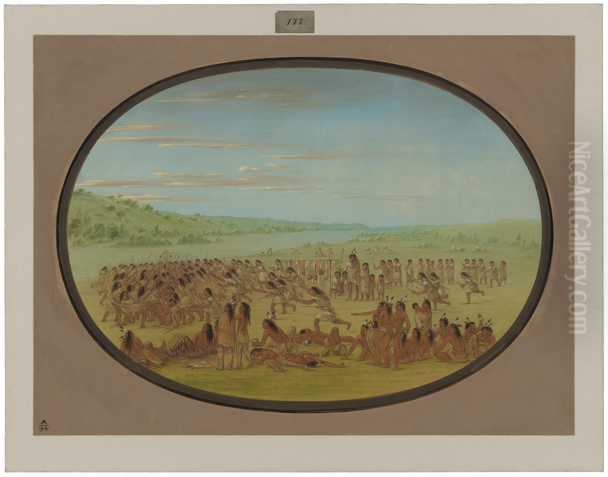 Ball-Play of the Women - Sioux Oil Painting by George Catlin