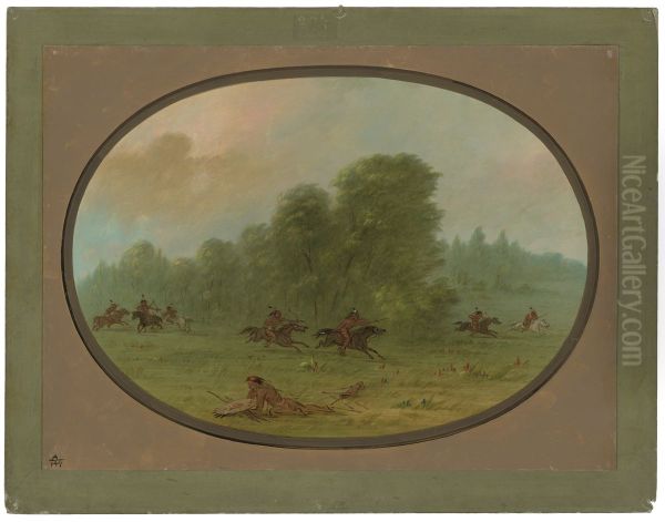 Battle between the Jiccarilla Apachees and Camanchees Oil Painting by George Catlin