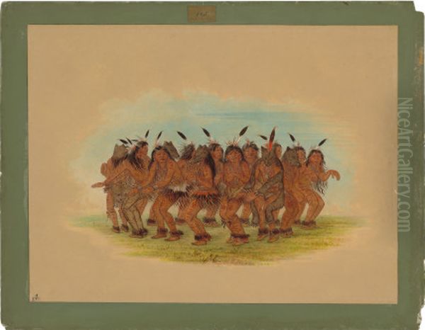 Bear Dance - K'nisteneux Oil Painting by George Catlin