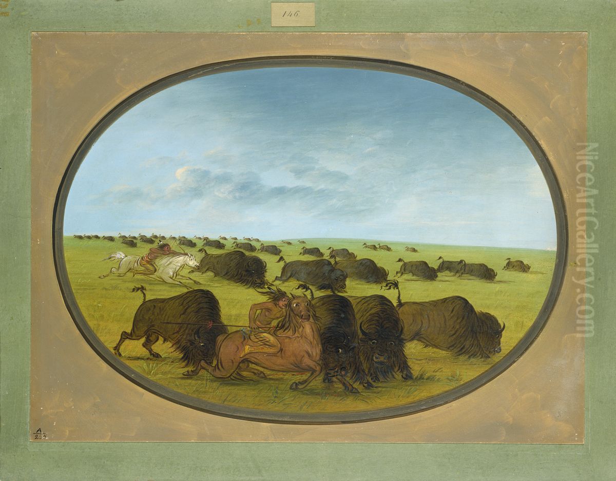 Buffalo Chase, with Accidents Oil Painting by George Catlin Buffalo Chase, with Accidents Oil Painting by George Catlin