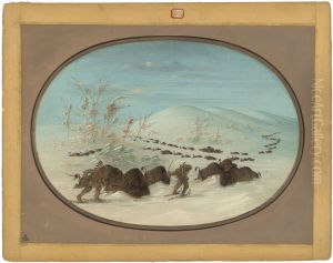 Buffalo Chase in the Snow Drifts - Ojibbeway