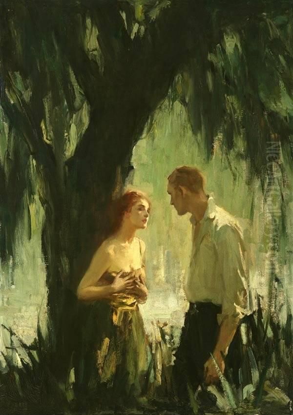 Couple Near A Tree Oil Painting by Pruett Carter