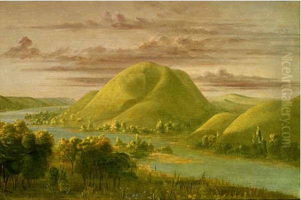 Curious Grassy Bluffs, St. Peter's River Oil Painting by George Catlin Curious Grassy Bluffs, St. Peter's River Oil Painting by George Catlin