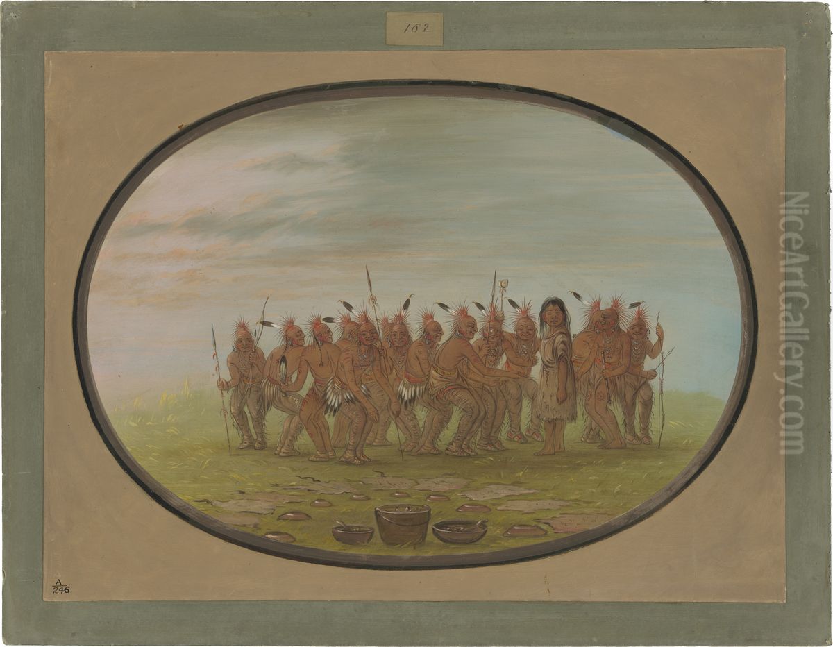 Dance to the Berdache - Saukie Oil Painting by George Catlin