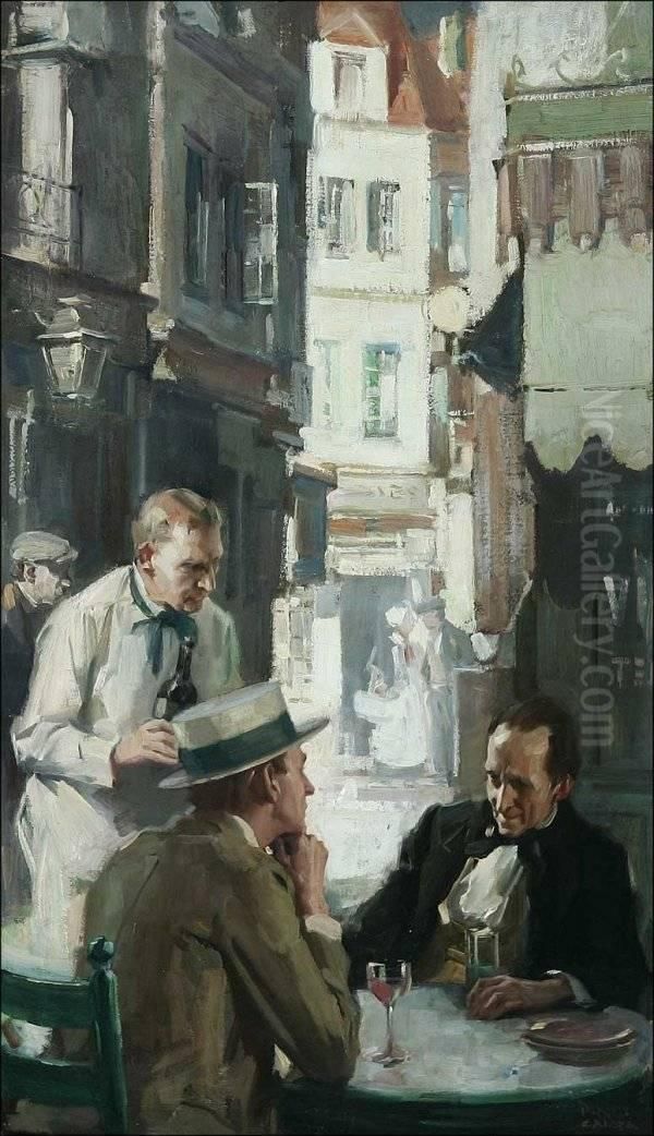 Figures At Outdoor Cafe S L/r: Pruett Carter O/c 34x20 Est:$3000/5000 Oil Painting by Pruett Carter