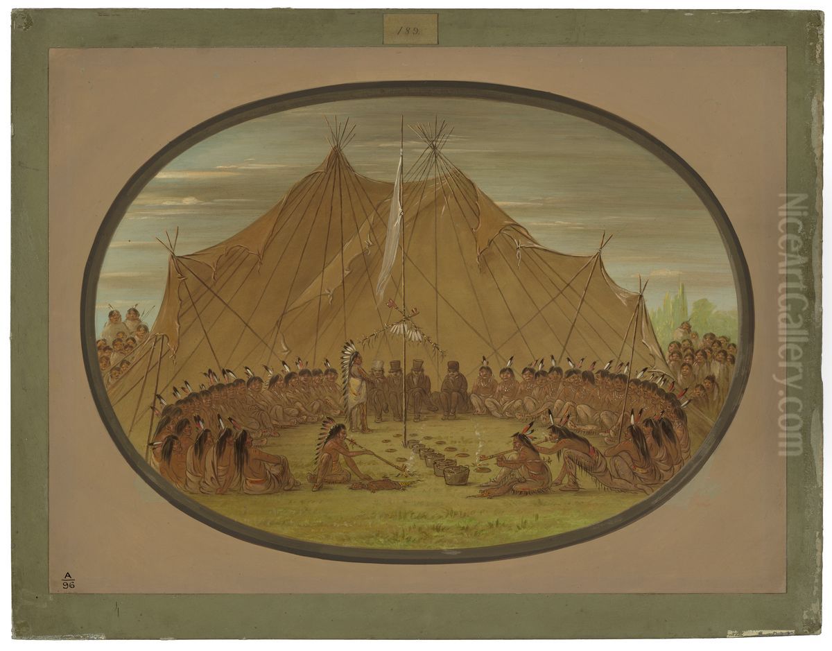 A Dog Feast - Sioux Oil Painting by George Catlin A Dog Feast - Sioux Oil Painting by George Catlin
