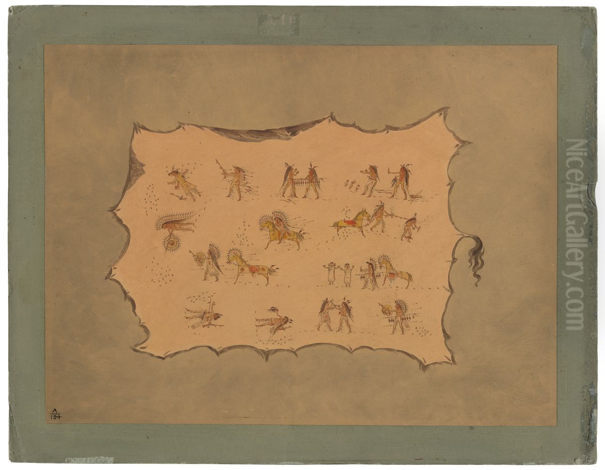 Facsimile of the Robe of Mah-to-toh-pa - Mandan Oil Painting by George Catlin