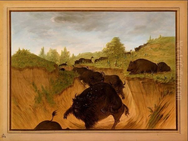 Grizzly Bears Attacking Buffalo Oil Painting by George Catlin