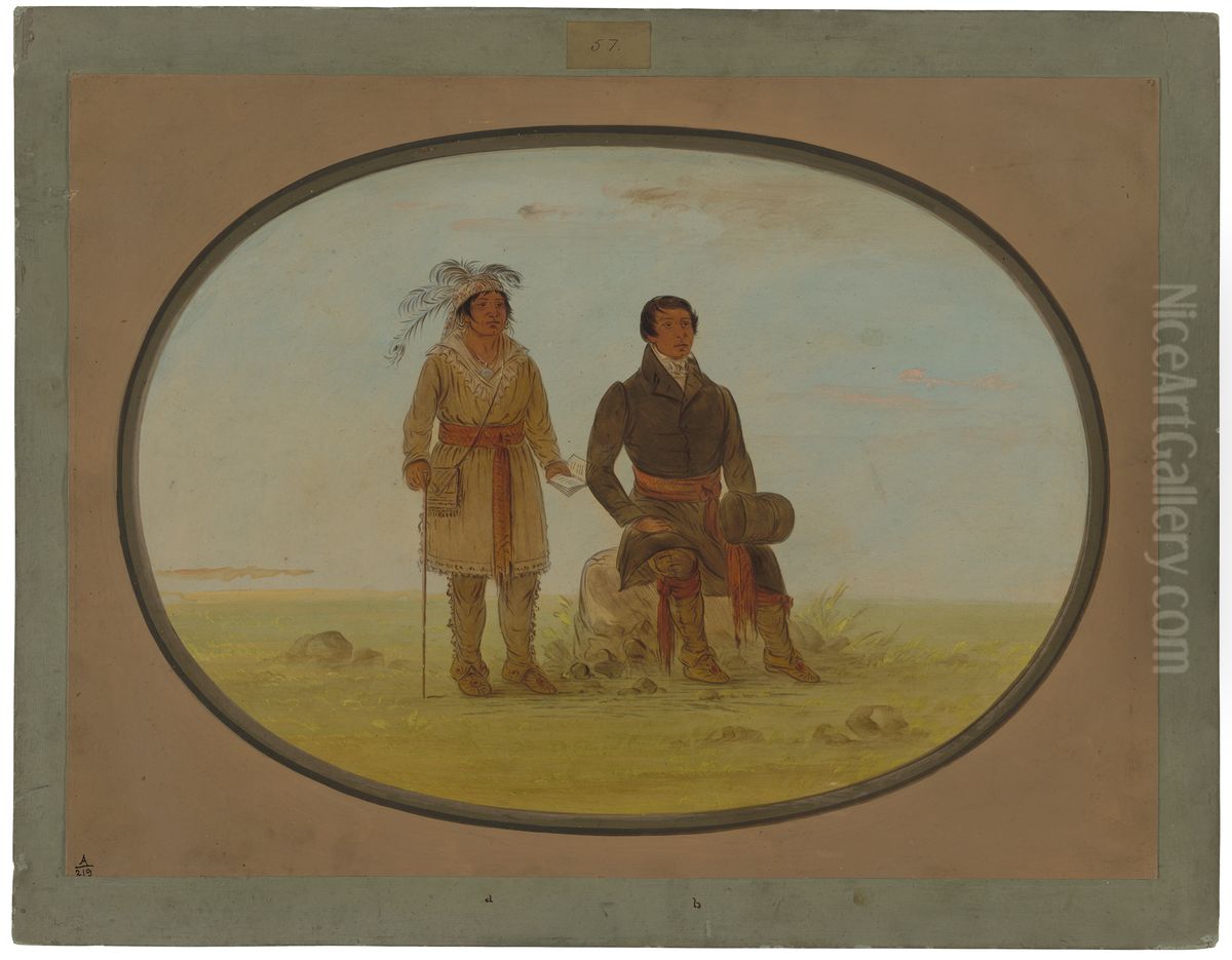 Mohigan Chief and a Missionary Oil Painting by George Catlin