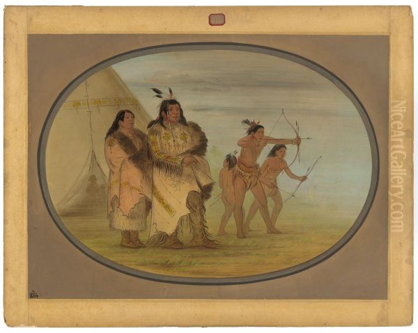 Ojibbeway Indians Oil Painting by George Catlin