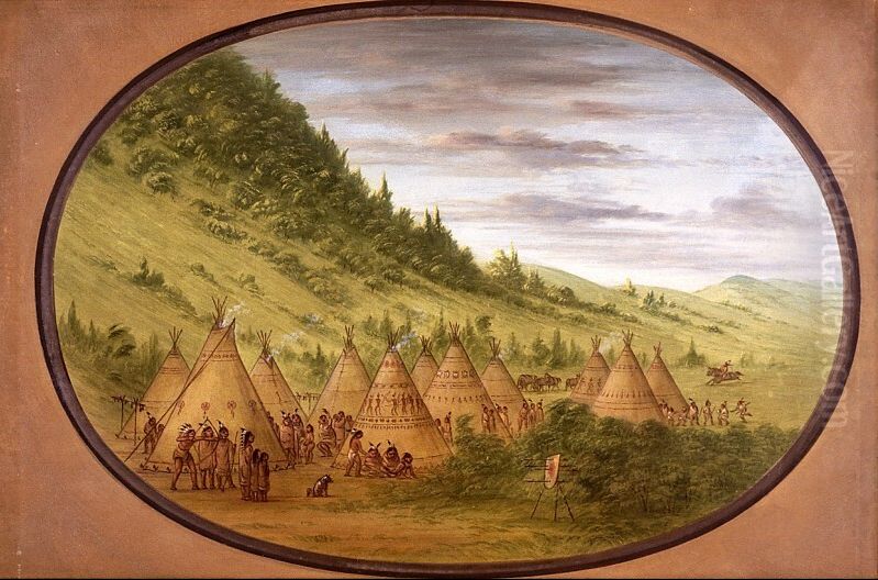 An Ojibbeway Village of Skin Tents Oil Painting by George Catlin An Ojibbeway Village of Skin Tents Oil Painting by George Catlin