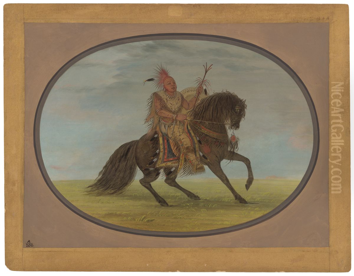 The Running Fox on a Fine Horse - Saukie Oil Painting by George Catlin