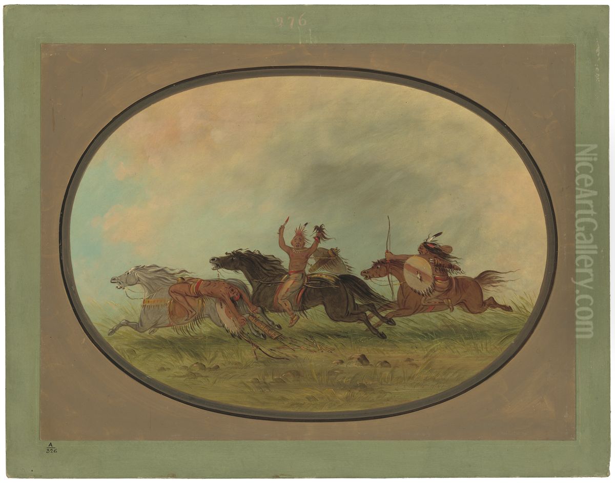 The Scalper Scalped - Pawnees and Cheyennes Oil Painting by George Catlin