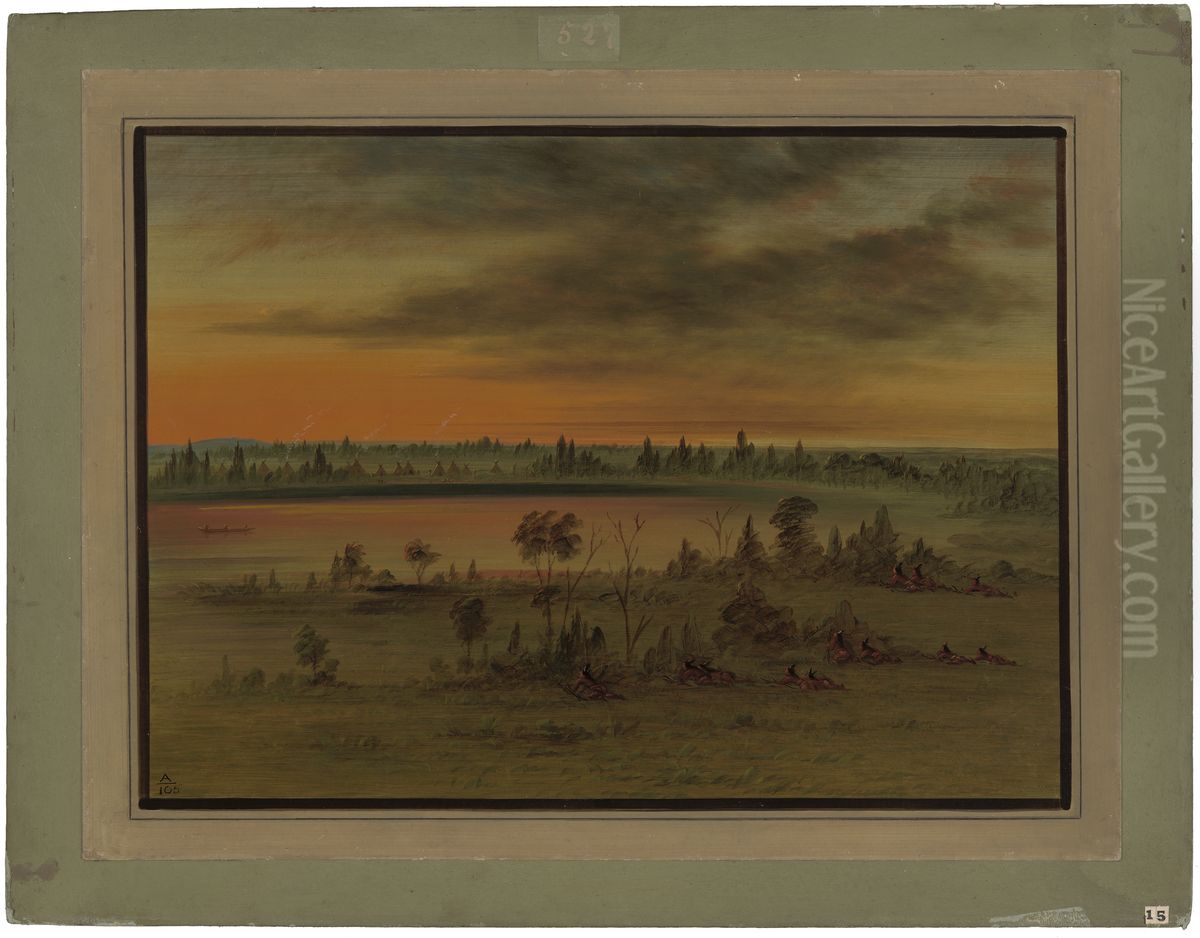 A Sioux War Party Oil Painting by George Catlin