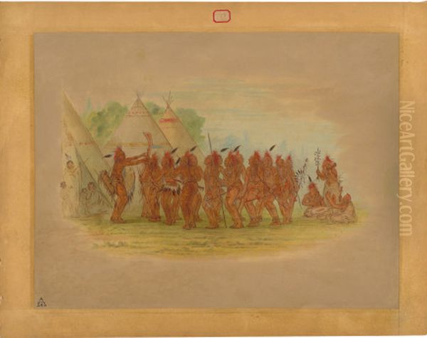 Slaves' Dance - Saukie Oil Painting by George Catlin