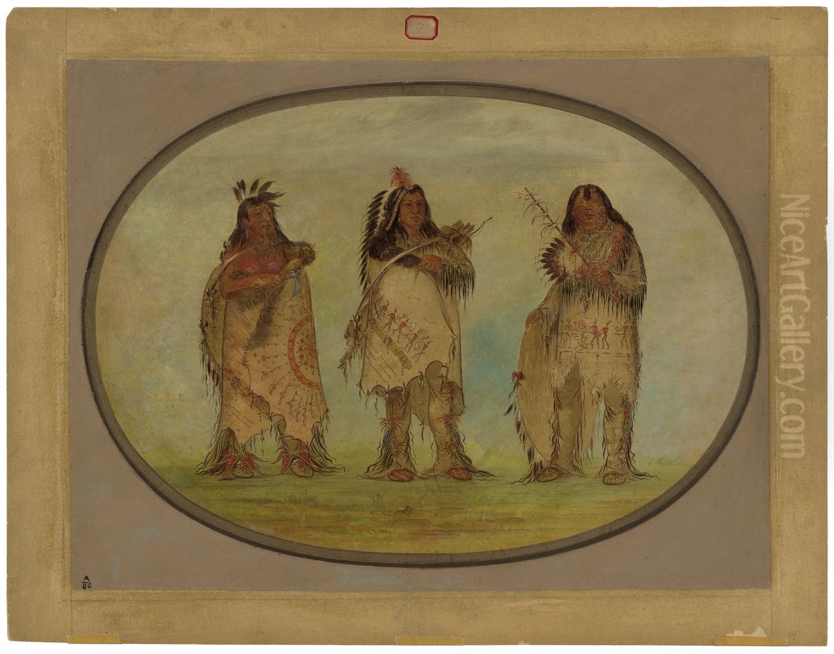 Three Distinguished Warriors of the Sioux Tribe Oil Painting by George Catlin