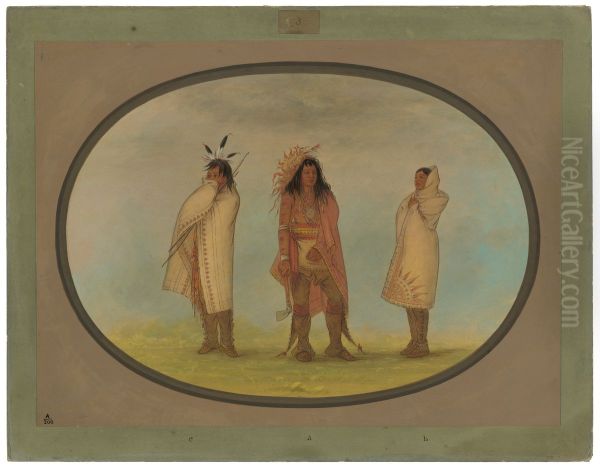 Three Iroquois Indians Oil Painting by George Catlin