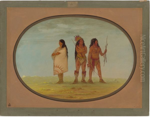Three Navaho Indians Oil Painting by George Catlin