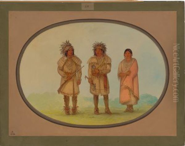 Three Peoria Indians Oil Painting by George Catlin