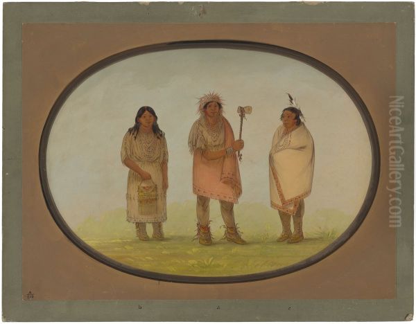 Three Piankeshaw Indians Oil Painting by George Catlin
