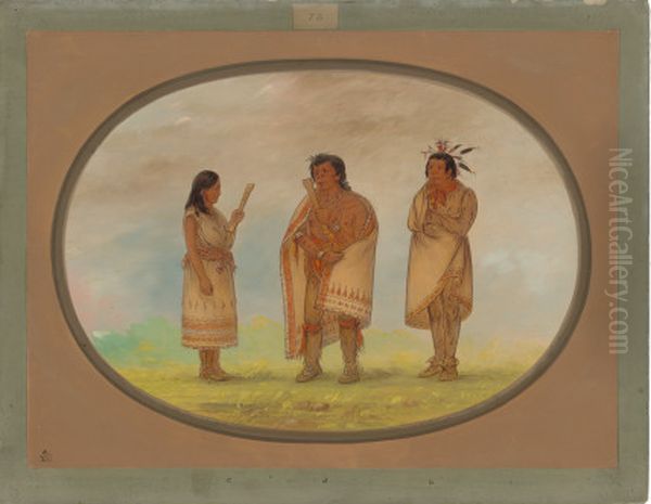 Three Potowotomie Indians Oil Painting by George Catlin
