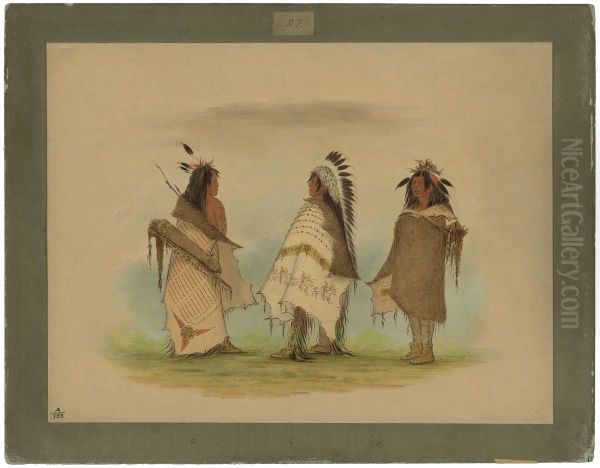 Three Shoshonee Warriors Oil Painting by George Catlin