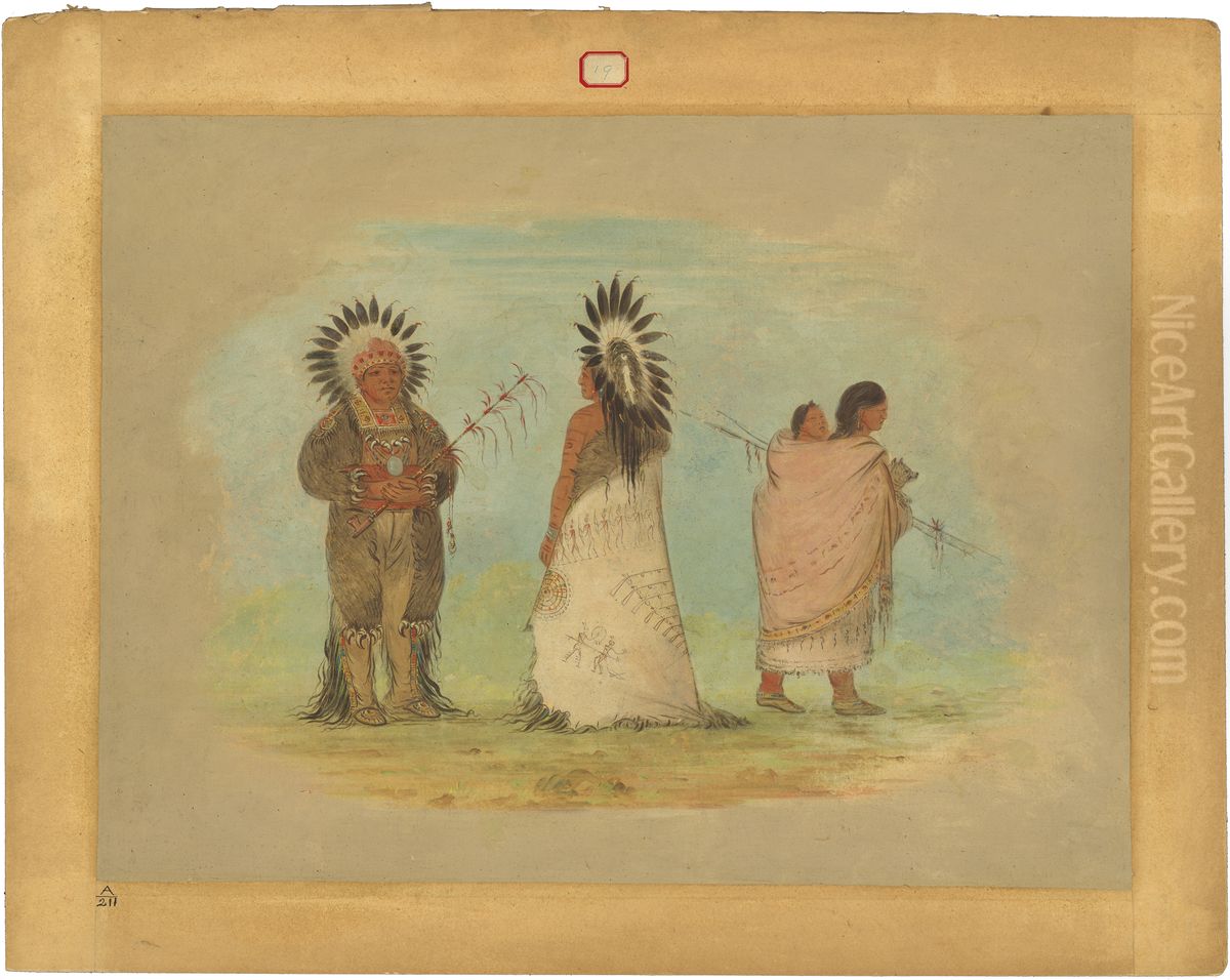 Two Ottoe Chiefs and a Woman Oil Painting by George Catlin