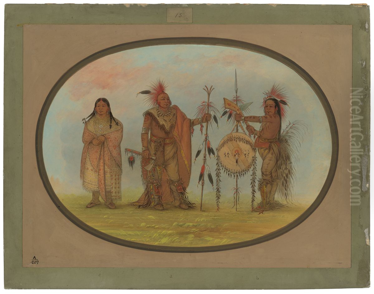 Two Saukie Chiefs and a Woman Oil Painting by George Catlin