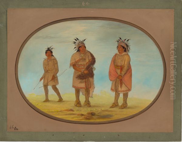 Two Weeah Warriors and a Woman Oil Painting by George Catlin